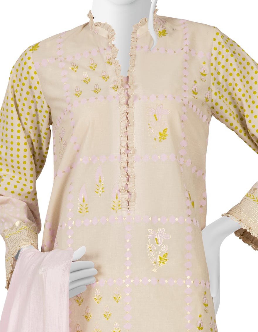 LIGHT BEIGE CAMBRIC UNSTITCHED 3PC | JJLS-W-JWU-22-1863