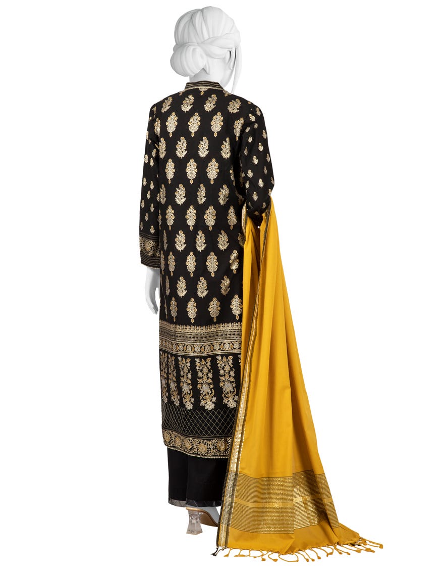 BLACK CAMBRIC UNSTITCHED 3PC | JJLS-W-JWU-22-1865