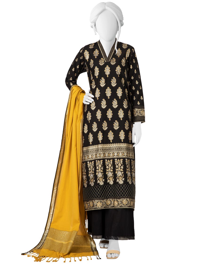 BLACK CAMBRIC UNSTITCHED 3PC | JJLS-W-JWU-22-1865