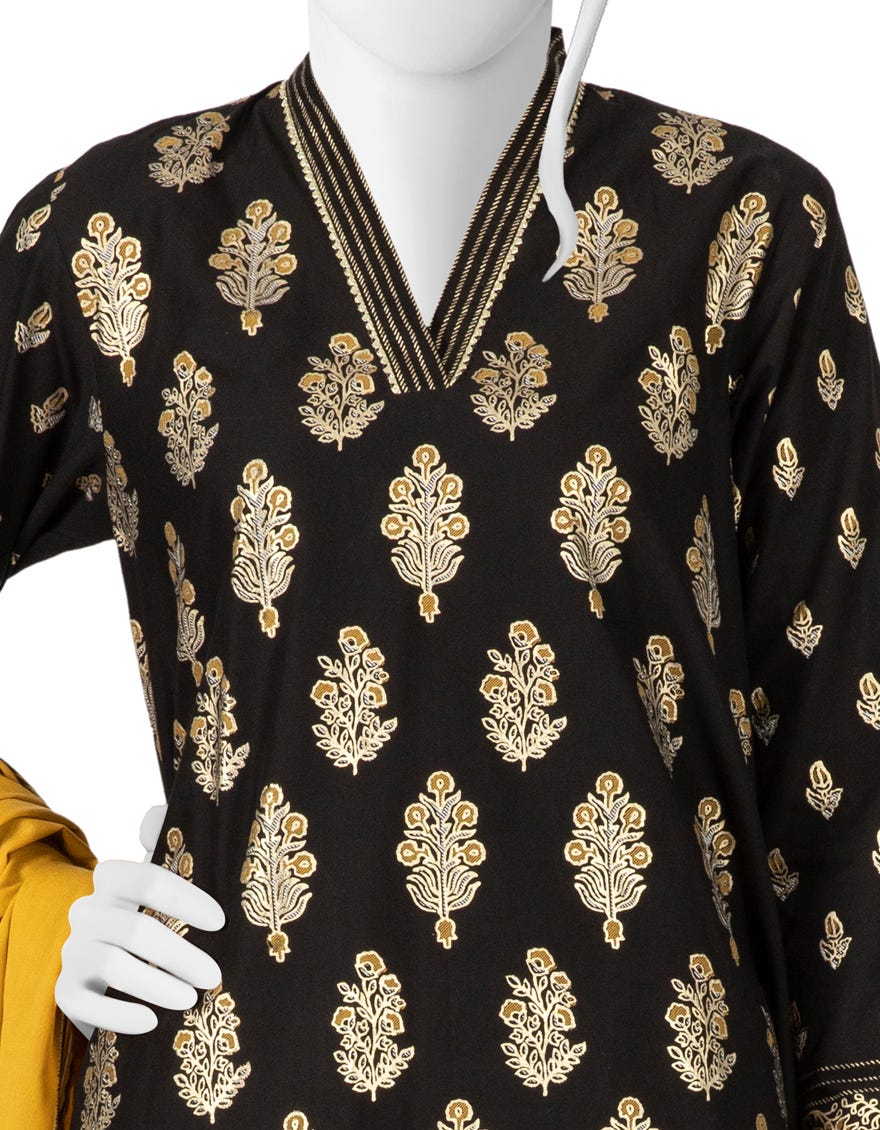 BLACK CAMBRIC UNSTITCHED 3PC | JJLS-W-JWU-22-1865