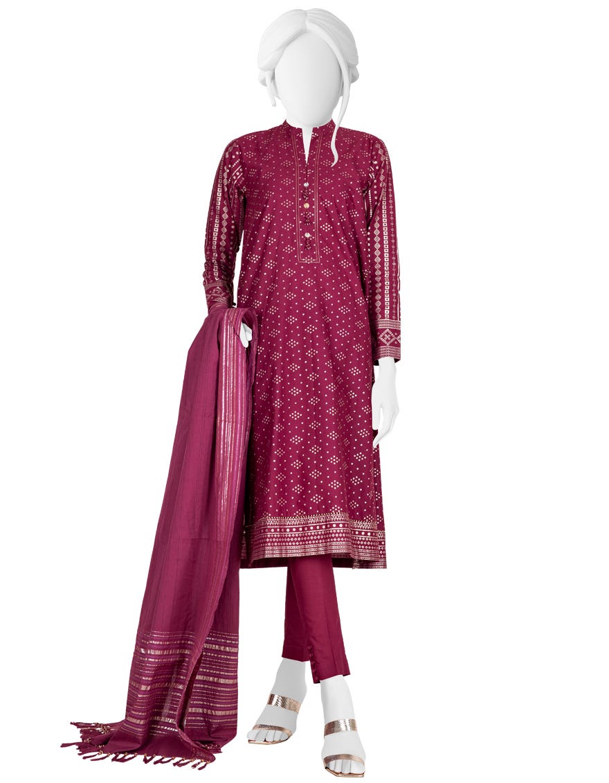 MAROON CAMBRIC UNSTITCHED 3PC | JJLS-W-JWU-22-1868