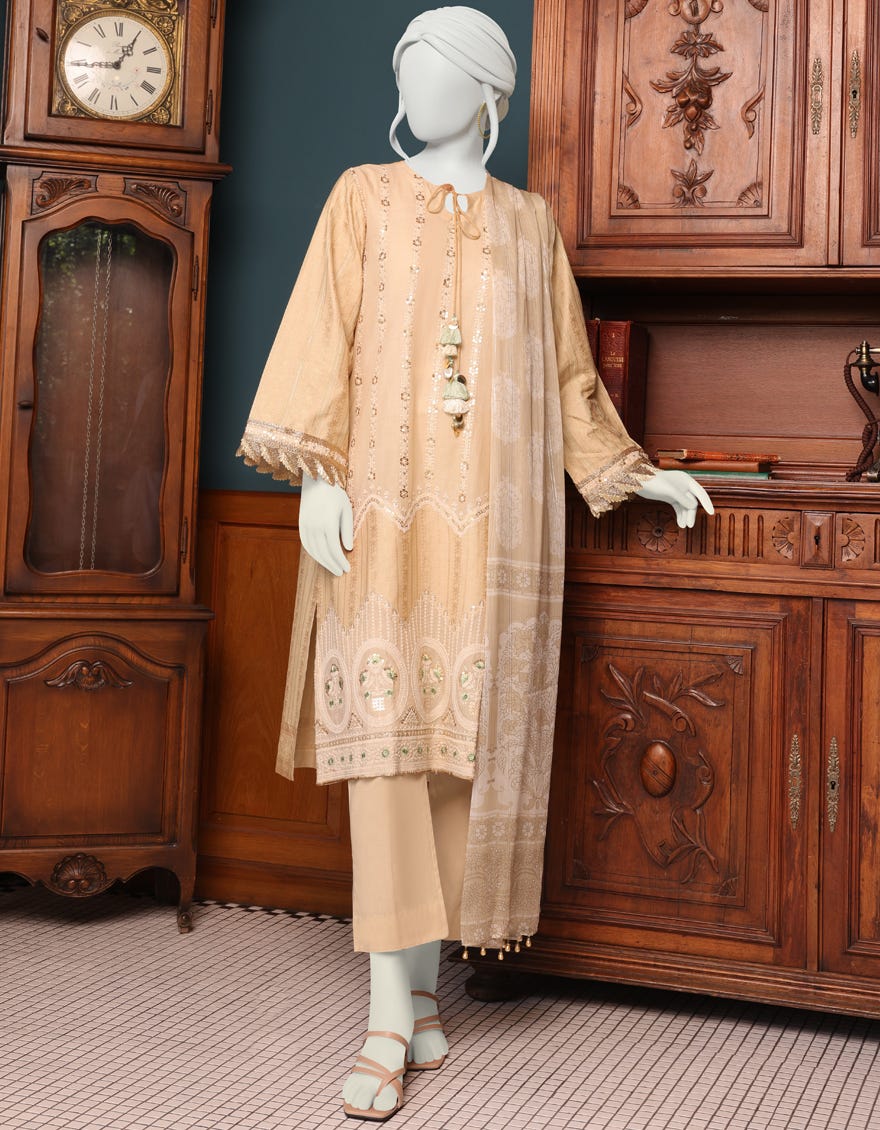 BEIGE CAMBRIC UNSTITCHED 3PC | JJLS-W-JWU-22-1875 FB