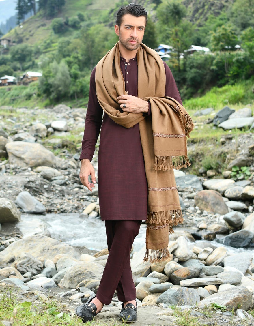 LIGHT BROWN MEN SHAWL | JJID-SHW-22-0004