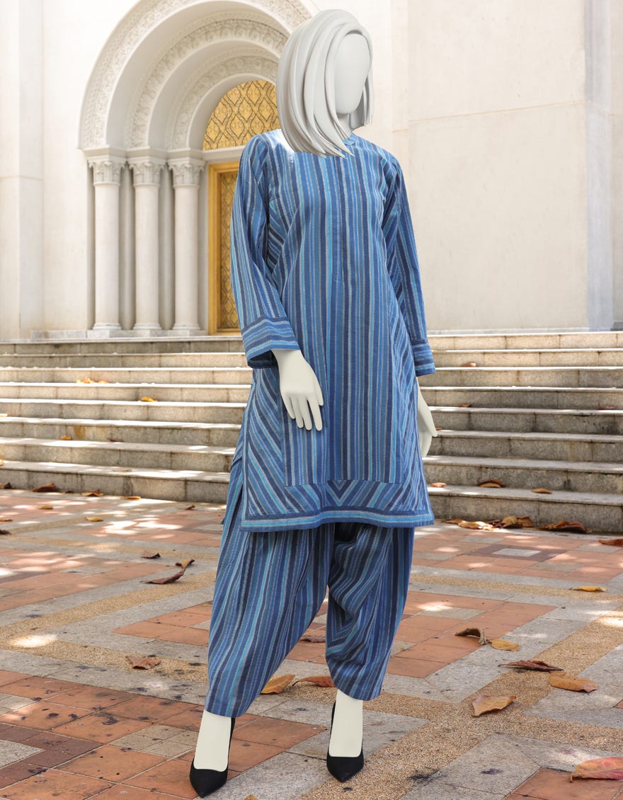 BLUE JACQUARD 2PC UNSTITCHED | JJLS-W-JW2-22-2031 FB