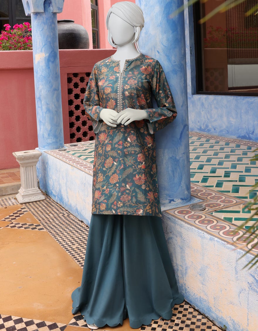 GREEN CAMBRIC 2PC UNSTITCHED | JJLS-W-JW2-22-2037 FB