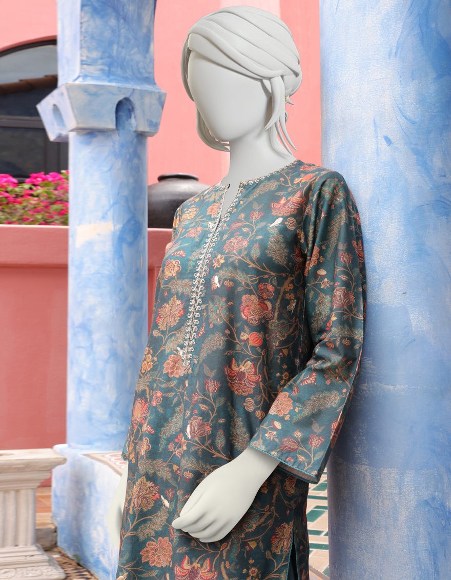 GREEN CAMBRIC 2PC UNSTITCHED | JJLS-W-JW2-22-2037 FB