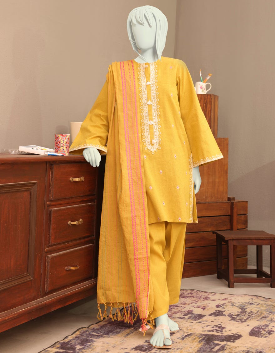 MUSTARD KHADDAR TEENS 3PC | JGK-YGK-JWT-W-22-3502