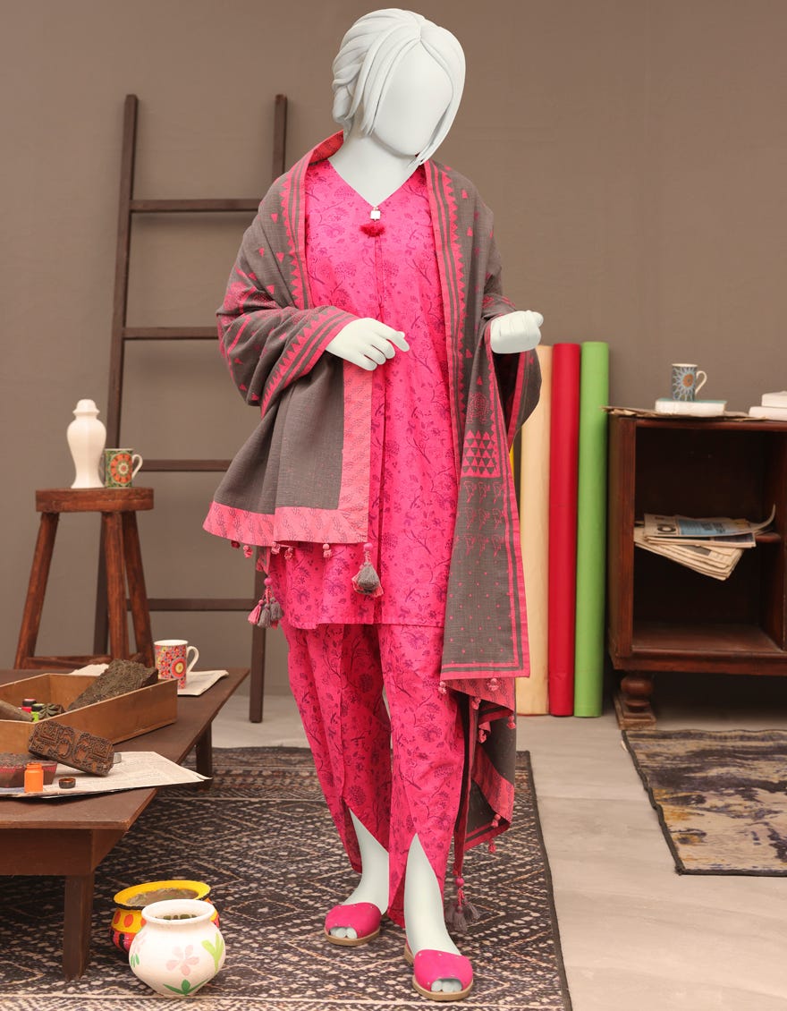 PINK CAMBRIC TEENS 3PC STITCHED | JGK-YGK-JWT-W-22-3506