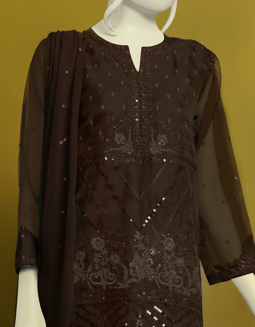 BLACK ORGANZA 3PC STITCHED | JJPW-S-JPS-22-3933