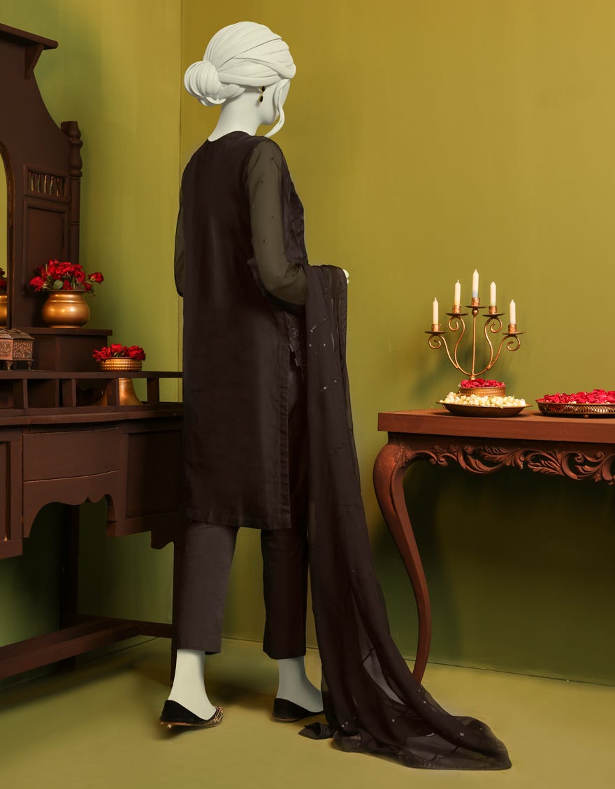 BLACK ORGANZA 3PC STITCHED | JJPW-S-JPS-22-3933