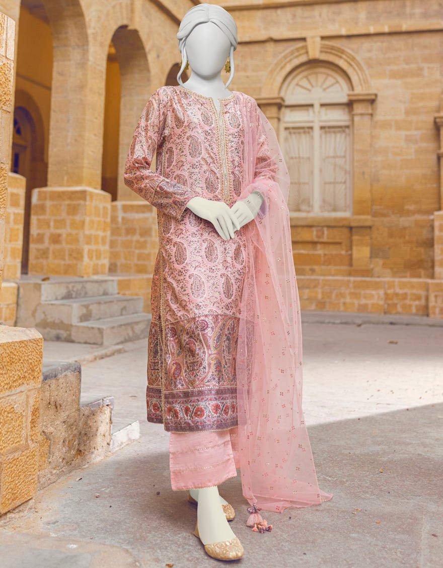 PINK CAMBRIC UNSTITCHED 3PC | JJLS-W-JPS-22-3943