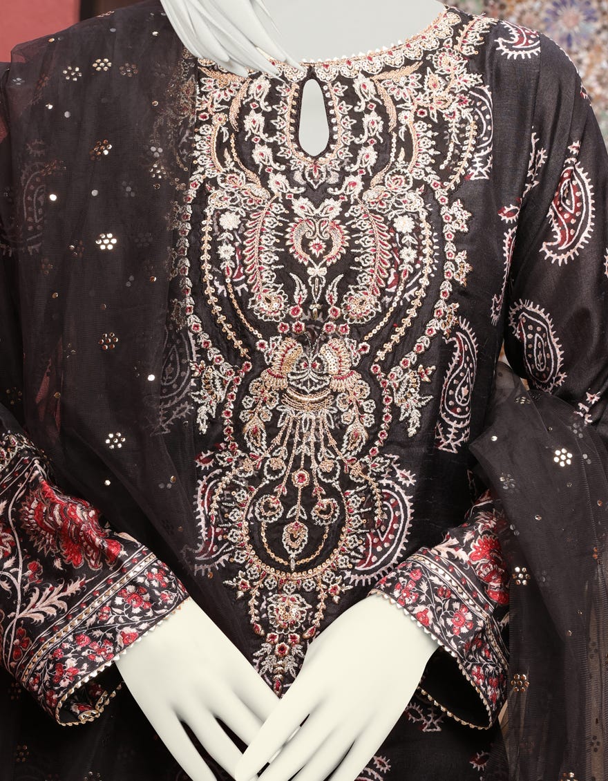 BLACK CAMBRIC UNSTITCHED 3PC | JJLS-W-JPS-22-3945