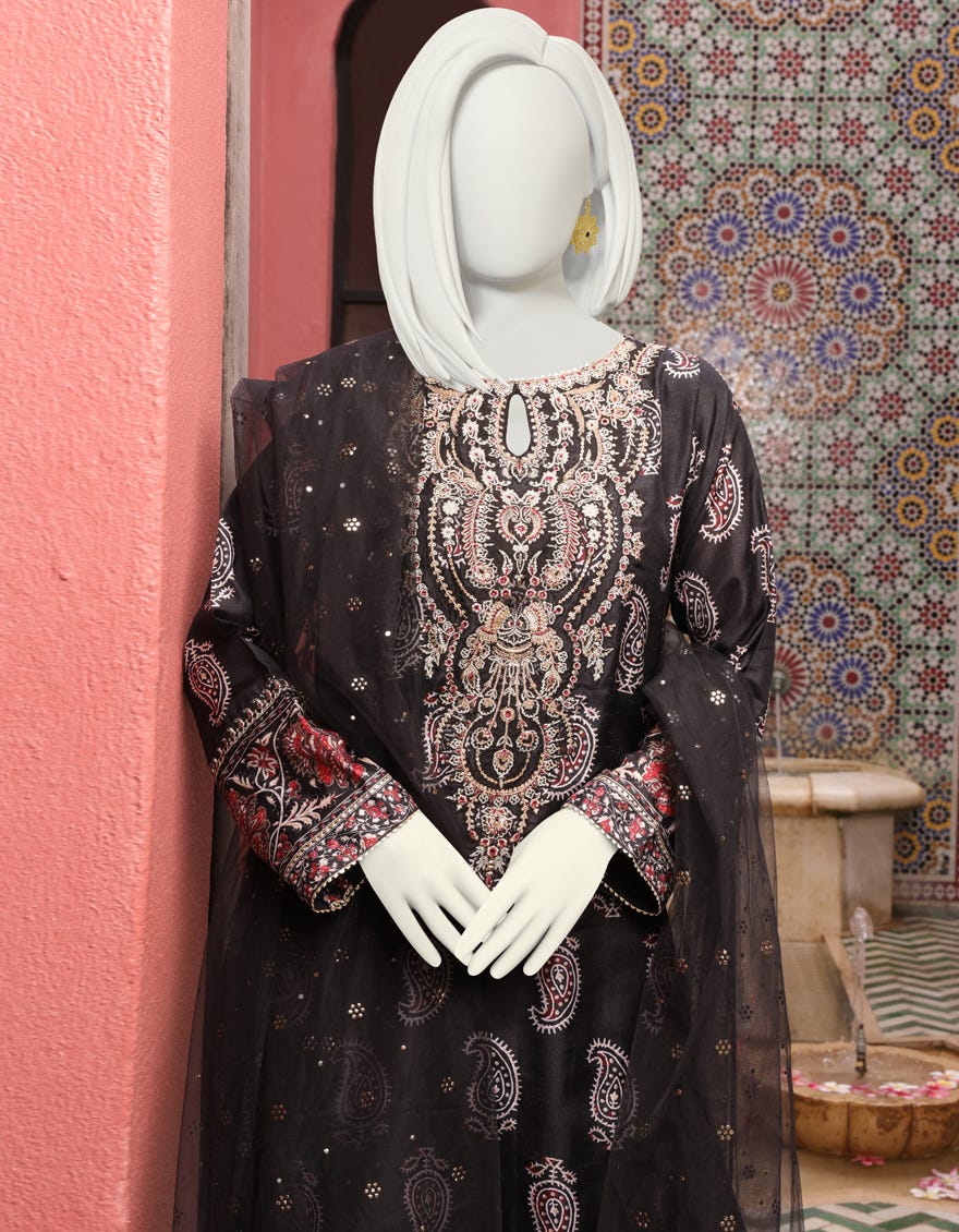 BLACK CAMBRIC UNSTITCHED 3PC | JJLS-W-JPS-22-3945