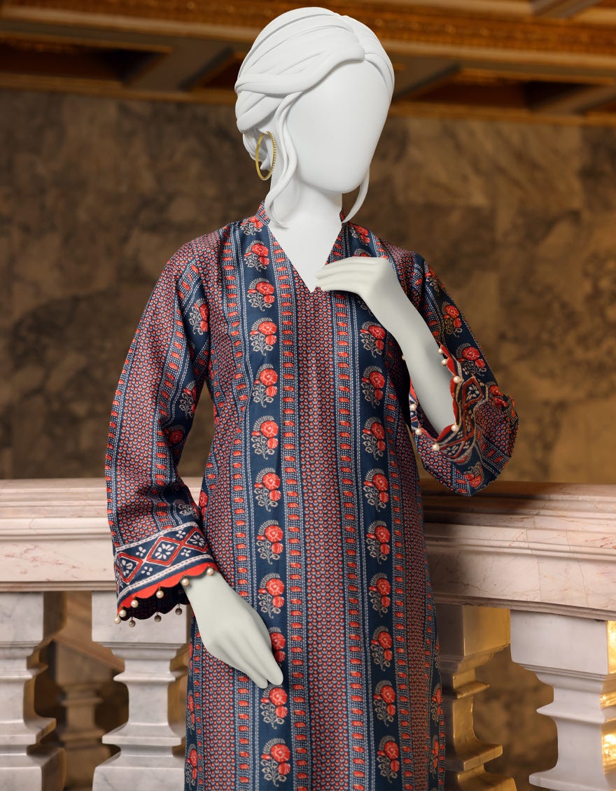 BLUE-ORANGE CAMBRIC 1PC UNSTITCHED | JJLS-W-JW1-22-504 FB