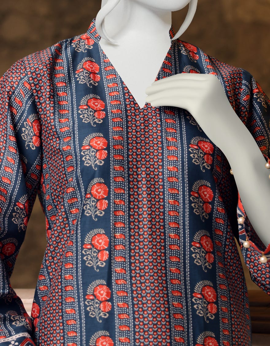 BLUE-ORANGE CAMBRIC 1PC UNSTITCHED | JJLS-W-JW1-22-504 FB