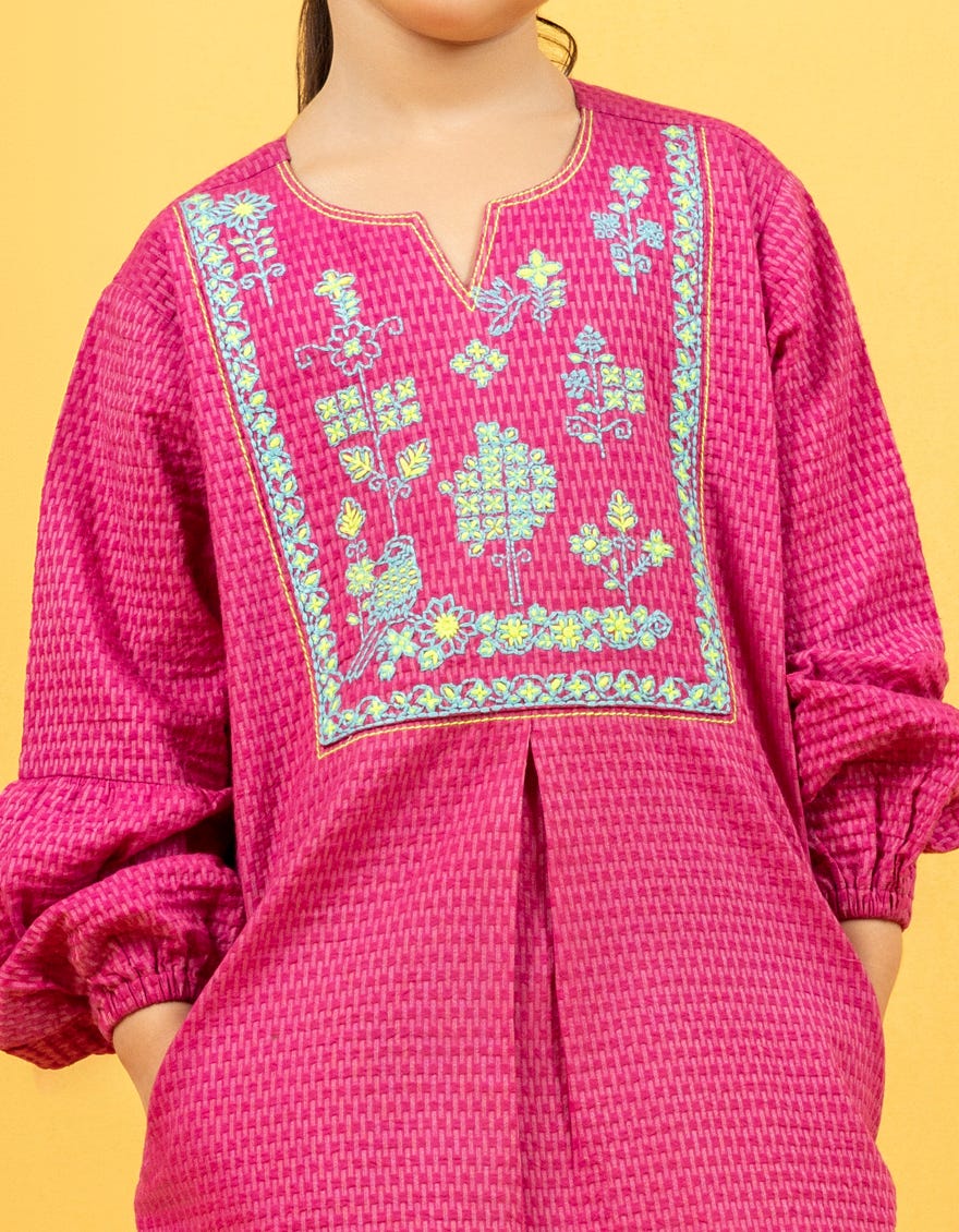 PINK KHADDAR GIRLS KURTI | JGLK-S-JK-22-6005