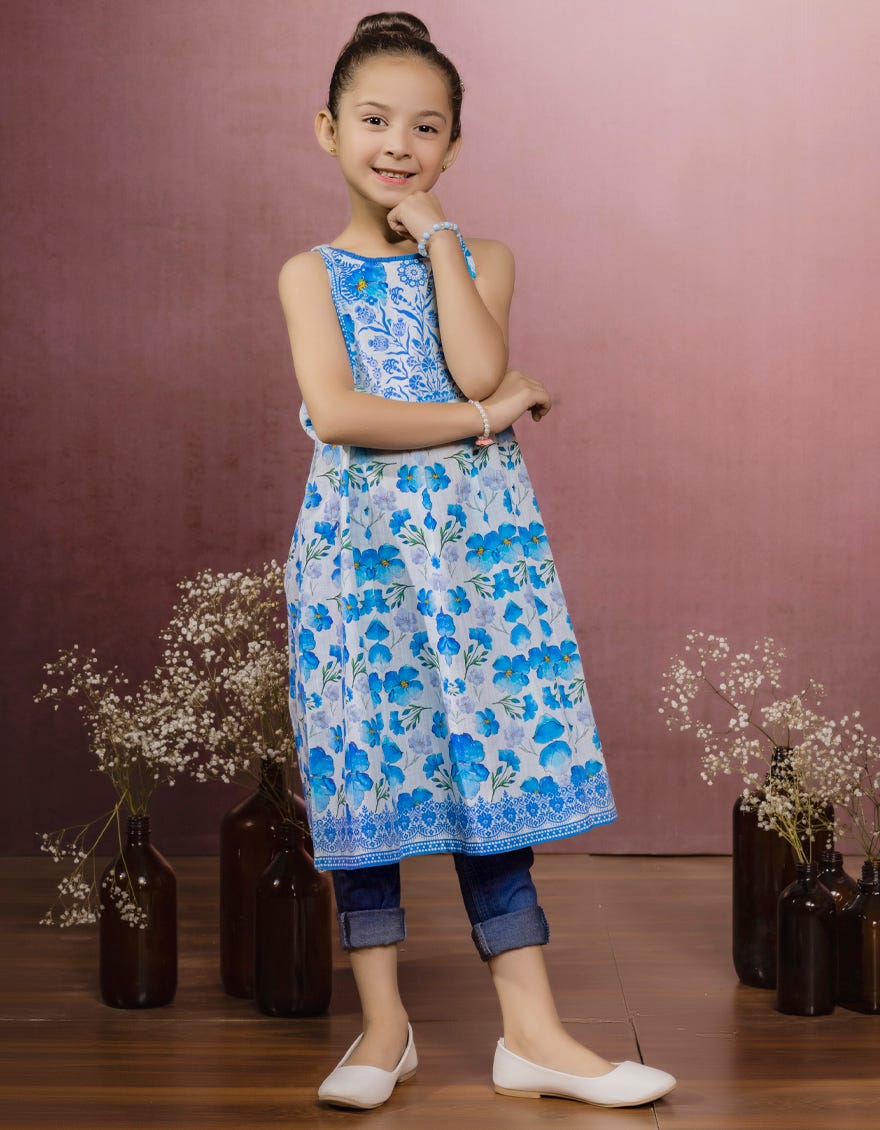 BLUE KHADDAR GIRLS KURTI | JGLK-S-JK-22-6009