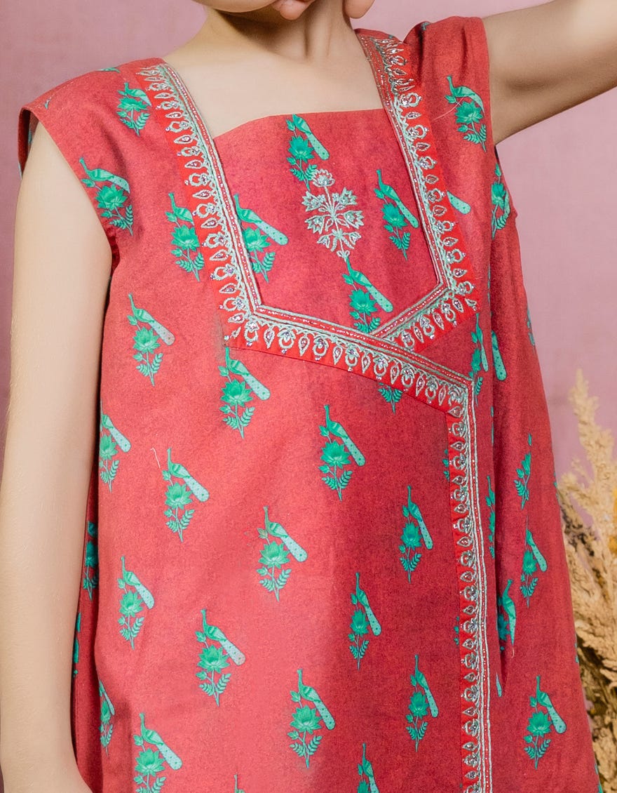 RED LAWN GIRLS KURTI | JGLK-W-JK-22-6012