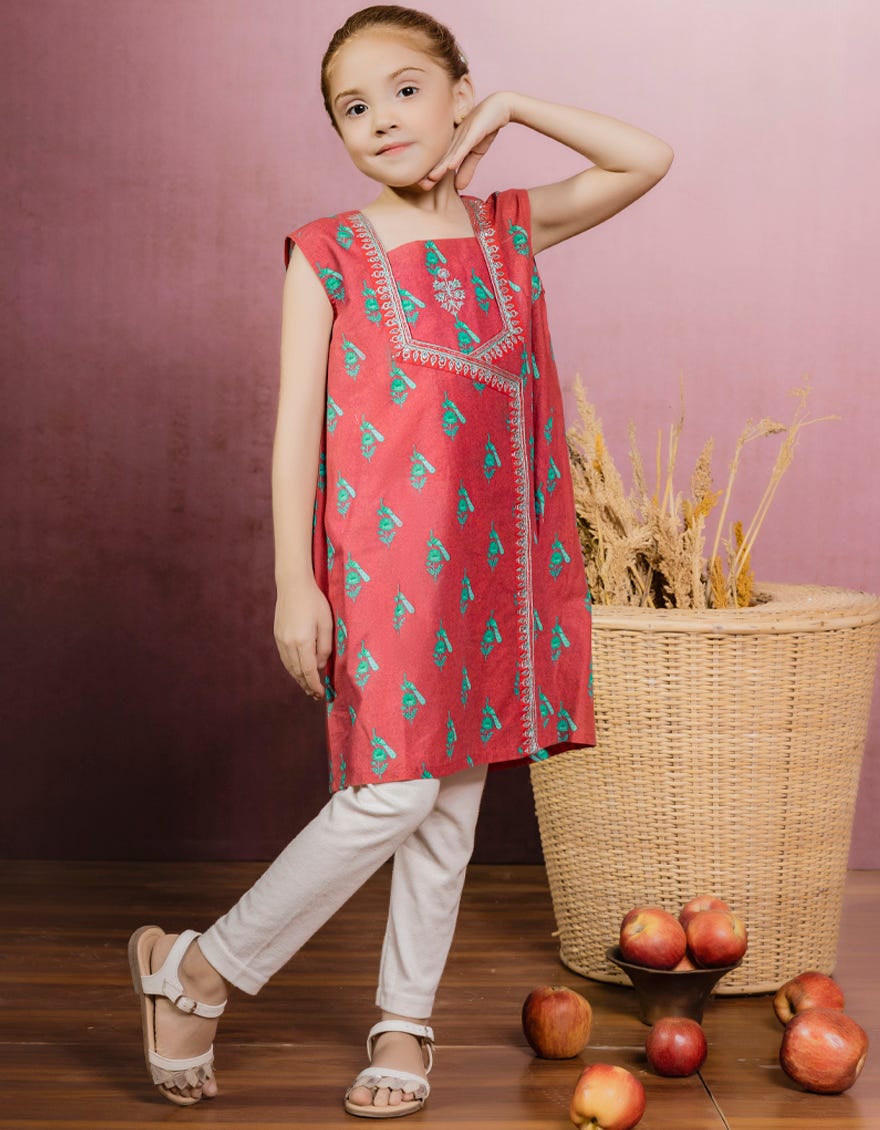 RED LAWN GIRLS KURTI | JGLK-W-JK-22-6012