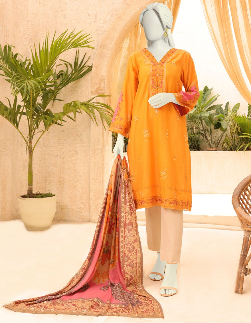 YELLOW LINEN 2PC STITCHED | JJPW-S-JW2-22-7001