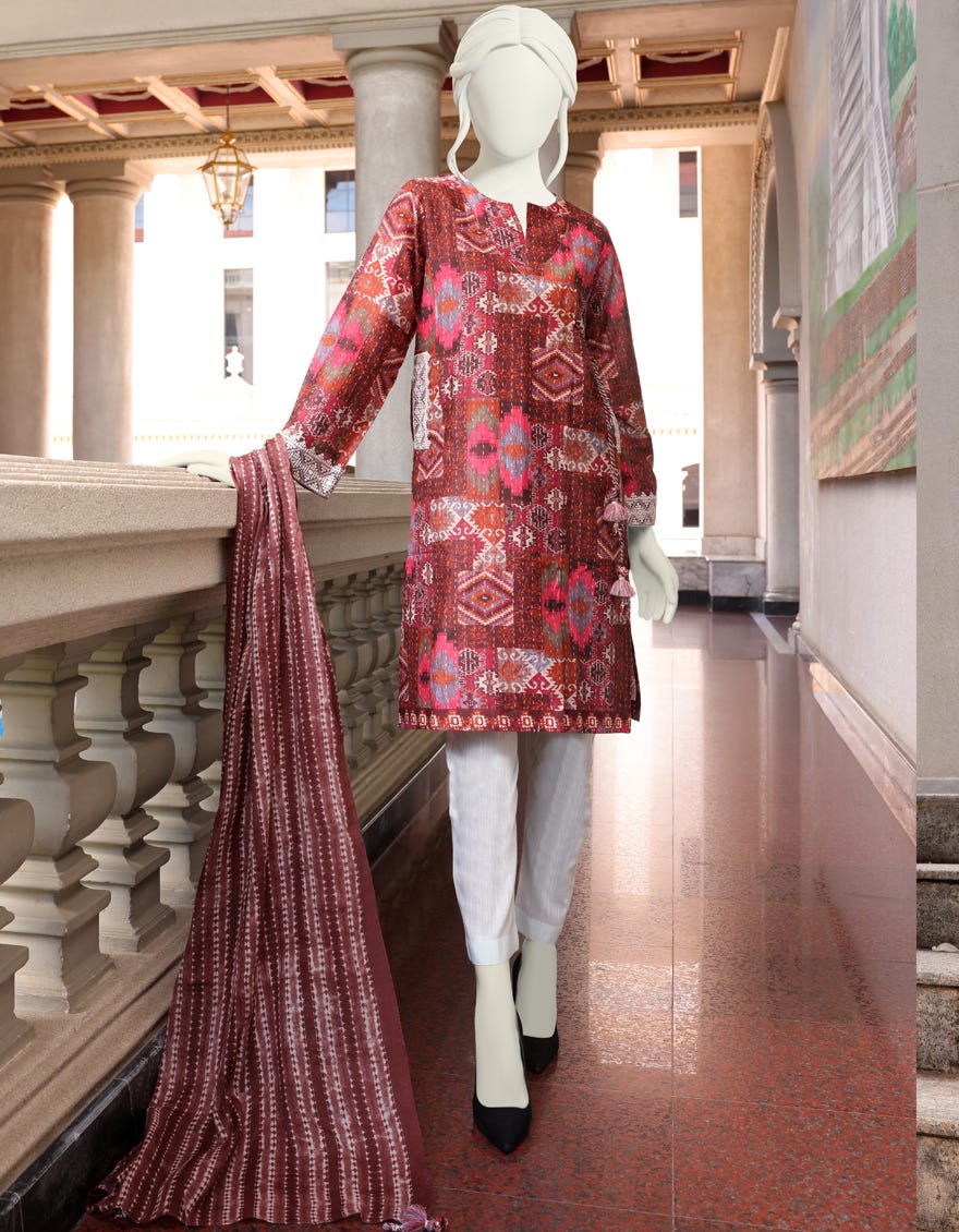 MULTICOLOR CAMBRIC 2PC UNSTITCHED | JJLS-W-JW2-22-7037 FB