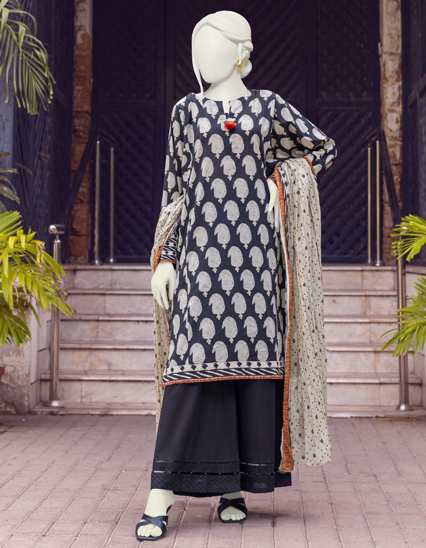 BLACK CAMBRIC UNSTITCHED 2PC | JJLS-W-JW2-22-7043B