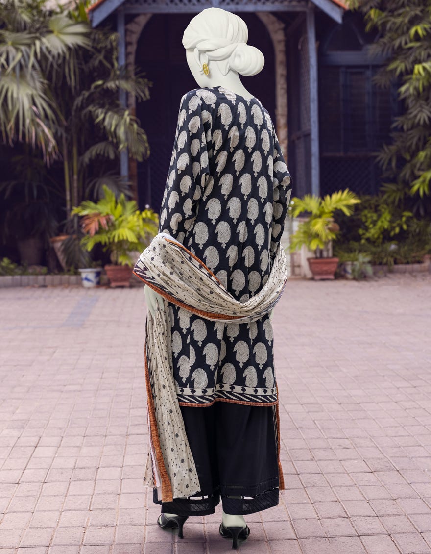 BLACK CAMBRIC UNSTITCHED 2PC | JJLS-W-JW2-22-7043B