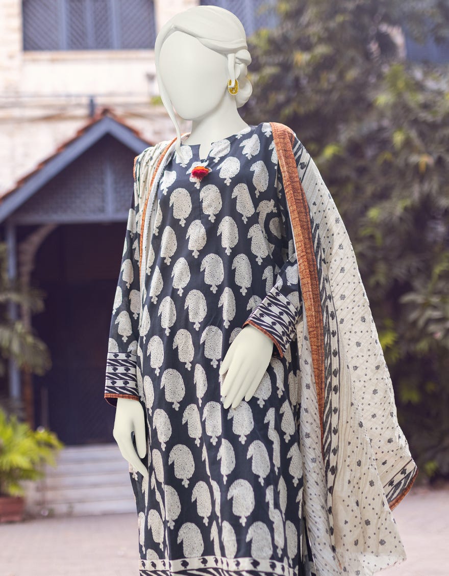 BLACK CAMBRIC UNSTITCHED 2PC | JJLS-W-JW2-22-7043B