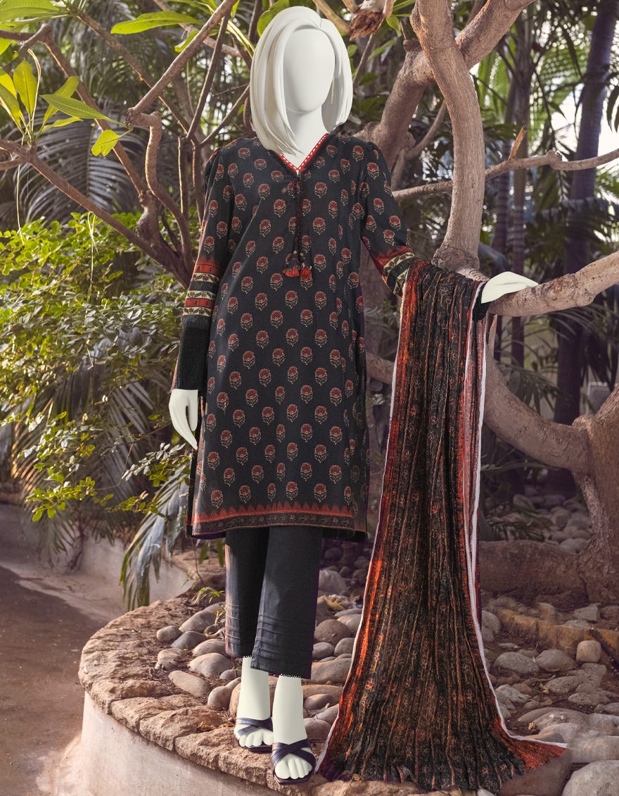 BLACK CAMBRIC UNSTITCHED 2PC | JJLS-W-JW2-22-7044A