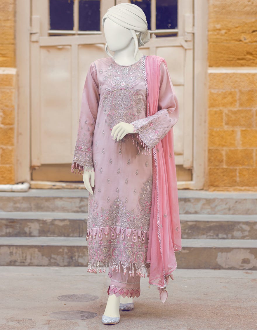 PINK CAMBRIC UNSTITCHED 3PC | JJLS-W-JFU-22-709