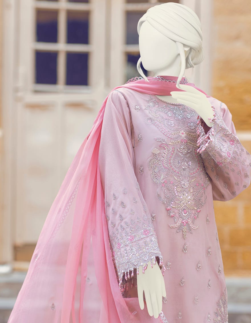 PINK CAMBRIC UNSTITCHED 3PC | JJLS-W-JFU-22-709