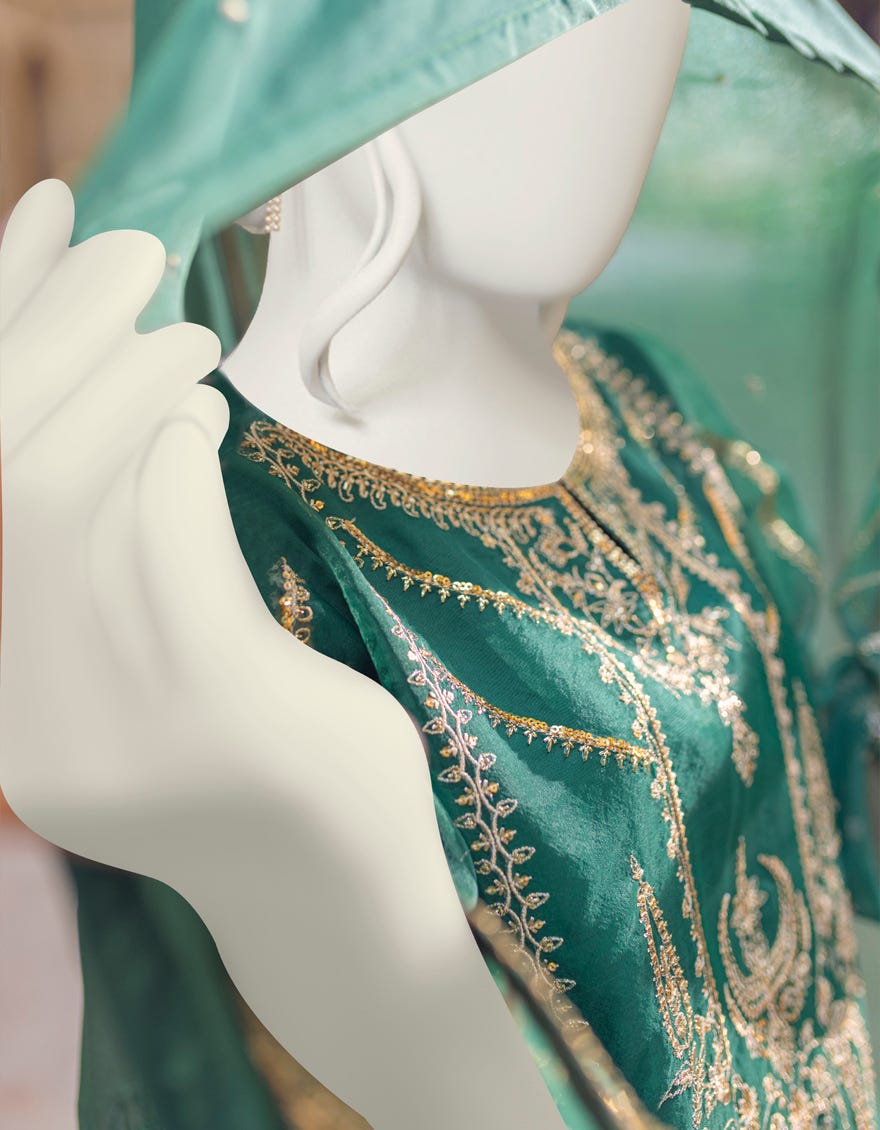 GREEN CAMBRIC UNSTITCHED 3PC | JJLS-S-JFU-22-711