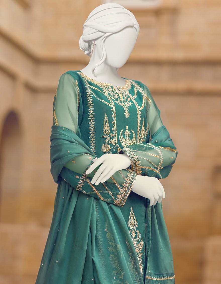 GREEN CAMBRIC UNSTITCHED 3PC | JJLS-S-JFU-22-711