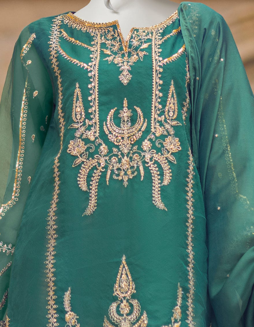 GREEN CAMBRIC UNSTITCHED 3PC | JJLS-S-JFU-22-711