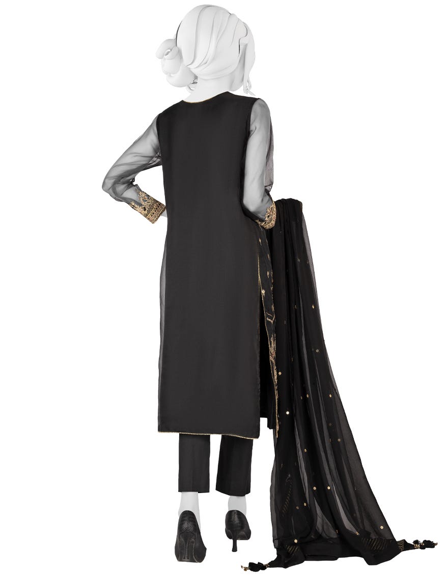 BLACK CAMBRIC UNSTITCHED 3PC | JJLS-W-JFU-22-712