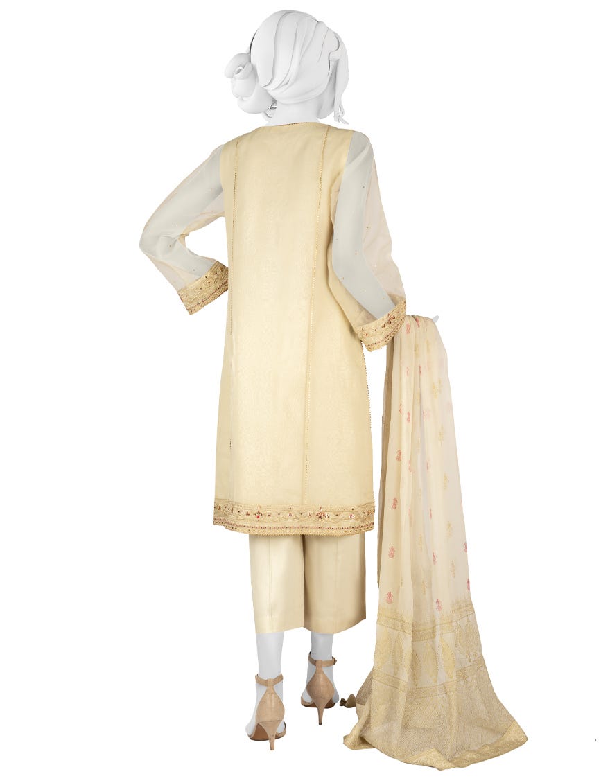 BEIGE ORGANZA UNSTITCHED 3PC | JJLS-W-JFU-22-713