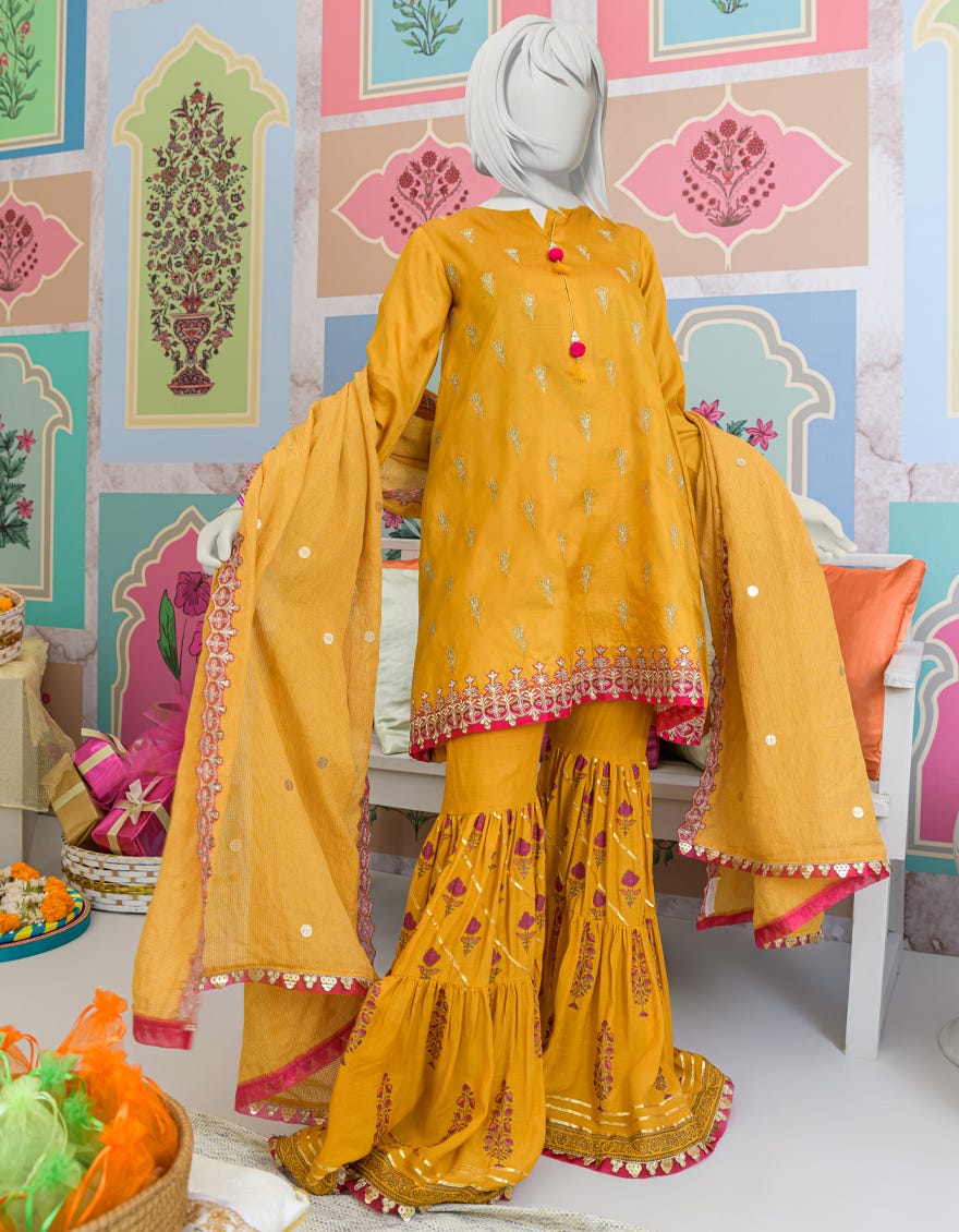 Yellow Silk Teens 3 Piece Stitched | Jgk-S-Jjts-23-058