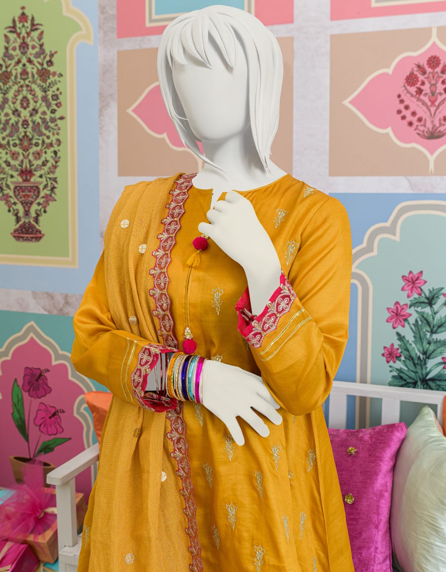 Yellow Silk Teens 3 Piece Stitched | Jgk-S-Jjts-23-058
