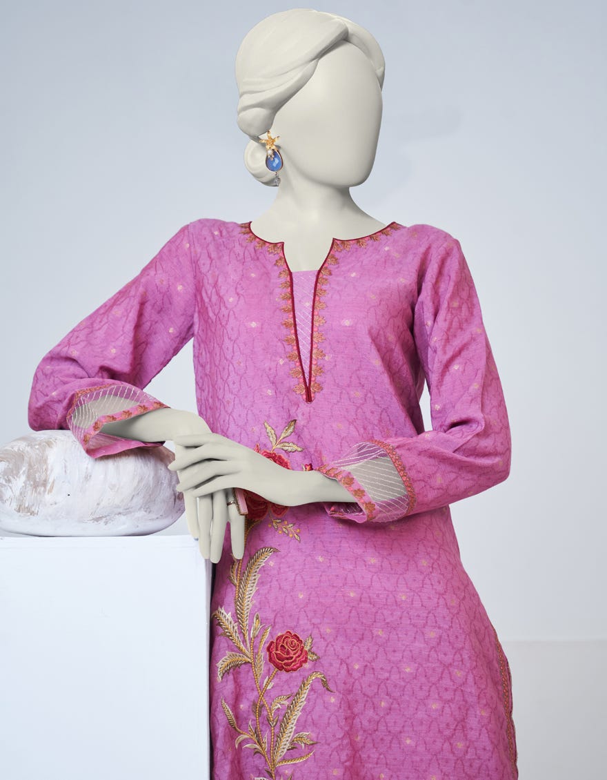 Pink Dobby 2 Piece Stitched Dress | Jjpw-S-Jpw2-23-058