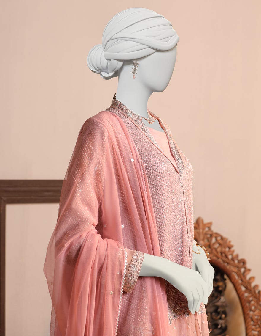 Pink Organza 3 Piece Stitched Dress | Jjpw-S-Jpwf-23-098