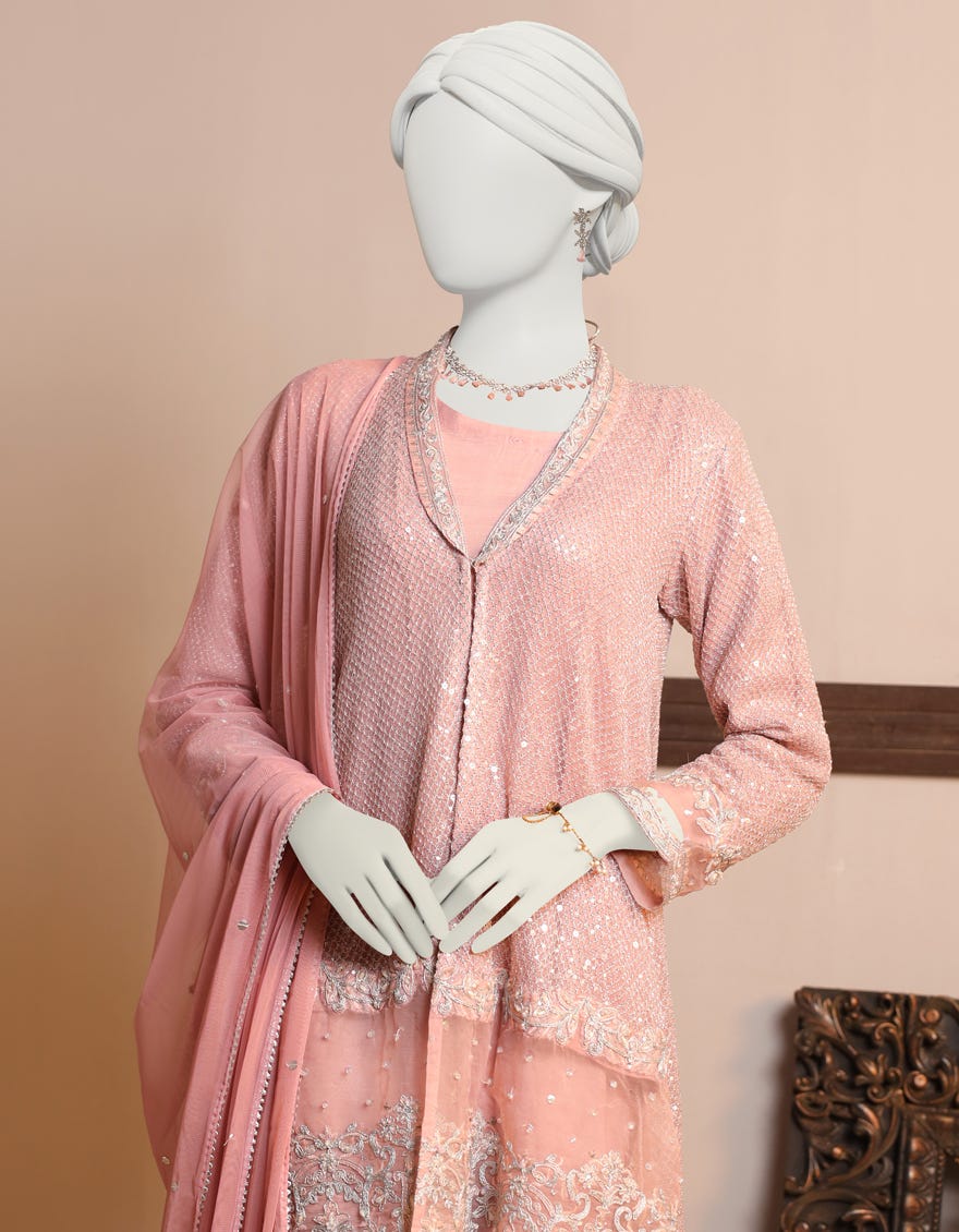 Pink Organza 3 Piece Stitched Dress | Jjpw-S-Jpwf-23-098