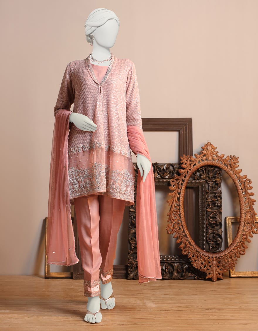 Pink Organza 3 Piece Stitched Dress | Jjpw-S-Jpwf-23-098