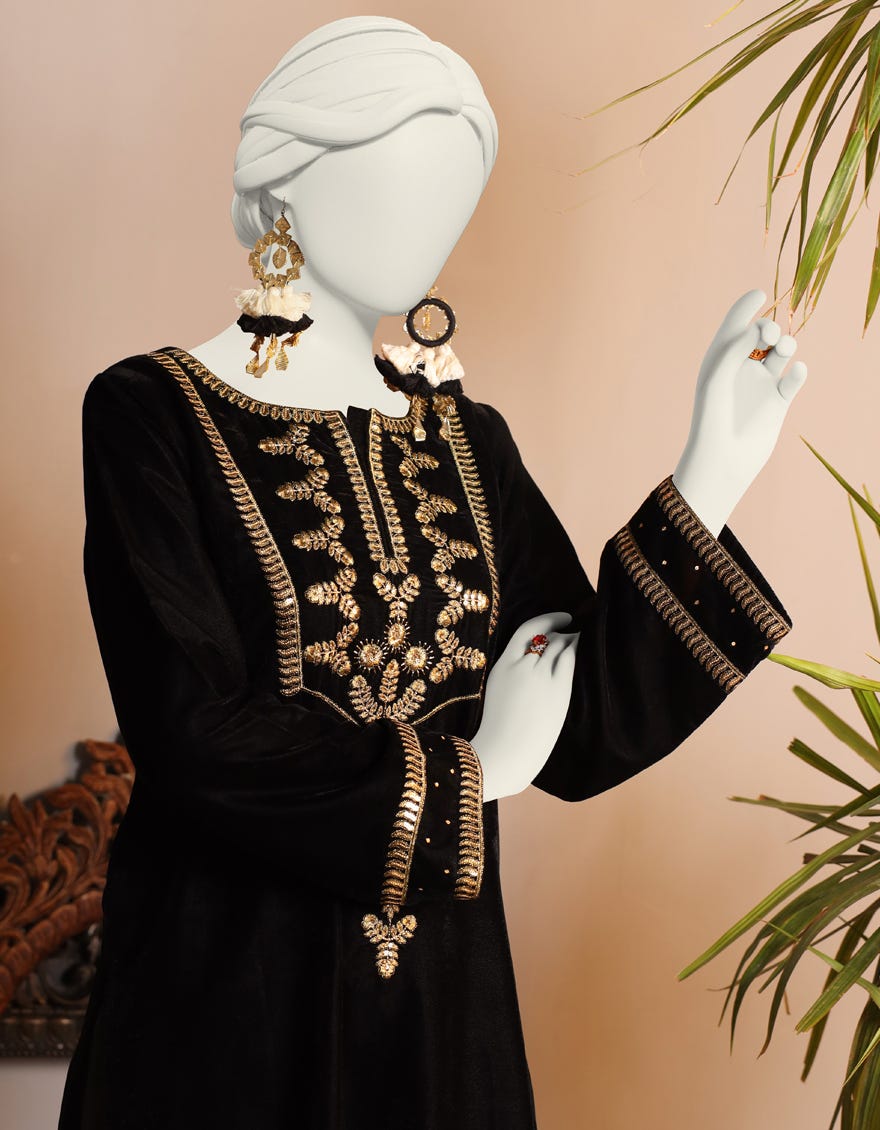 Black Velvet Women's Kurti | Jjlk-W-Jpwk-23-1002