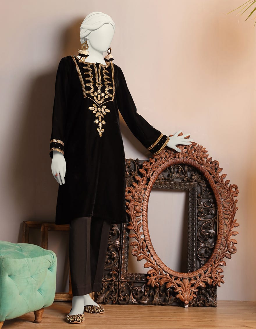 Black Velvet Women's Kurti | Jjlk-W-Jpwk-23-1002