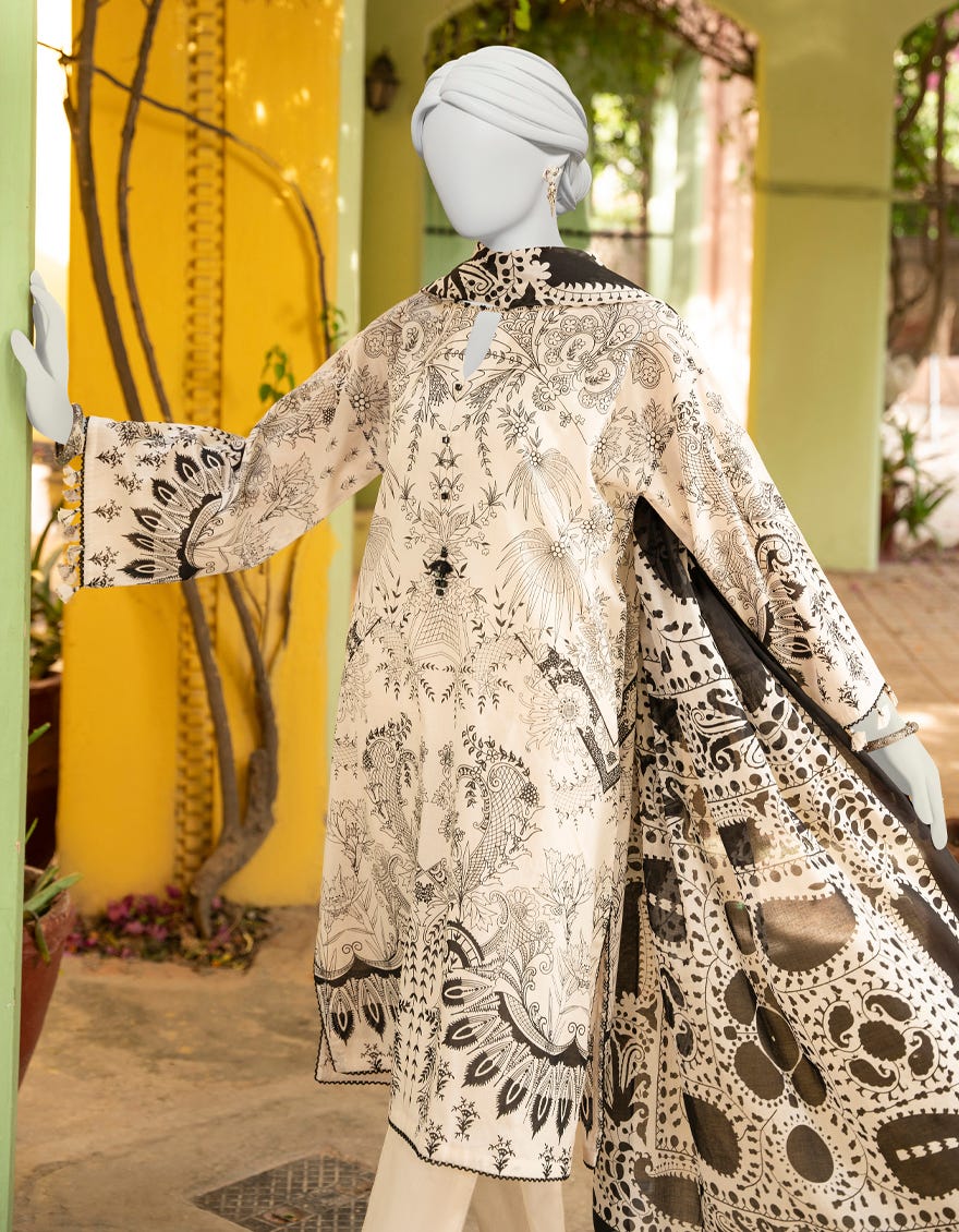 BLACK LAWN UNSTITCHED 2PC | JLAWN-S-JDS-23-1096