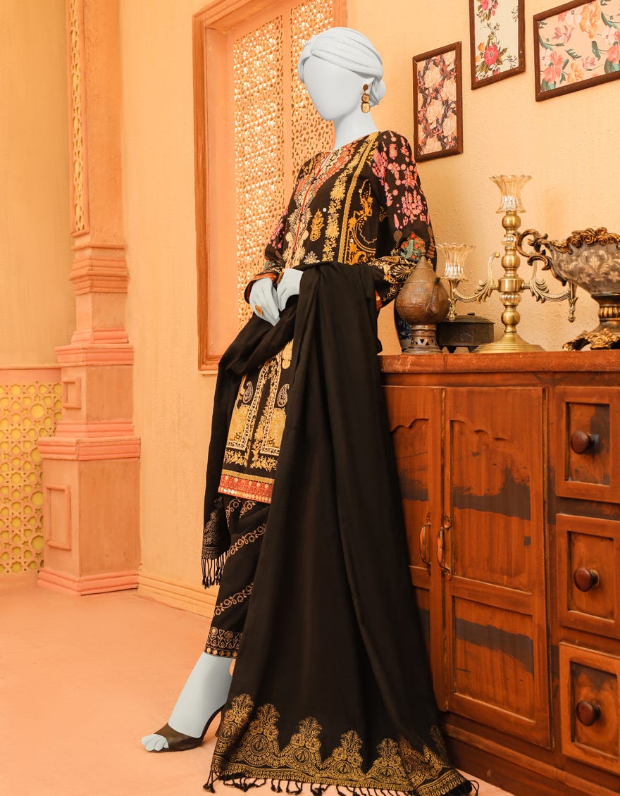 Black Lawn 3 Piece Stitched Dress | Jjpw-W-Jpws-23-633