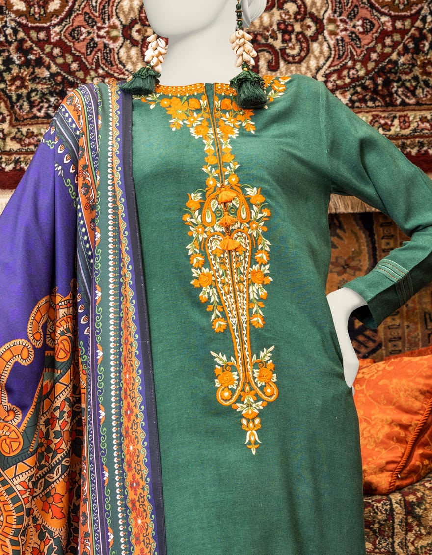 Green Viscose 3 Piece Stitched Dress | Jjpw-W-Jpws-23-648