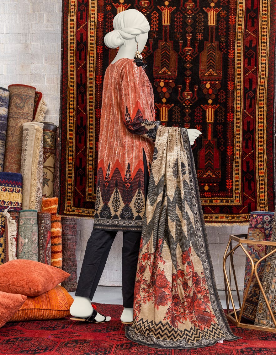 Brown Khaddar 3 Piece Stitched Dress | Jjpw-W-Jpws-23-657