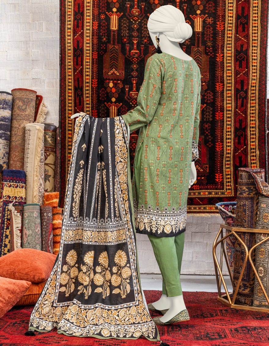 Green Khaddar 3 Piece Stitched Dress | Jjpw-W-Jpws-23-658