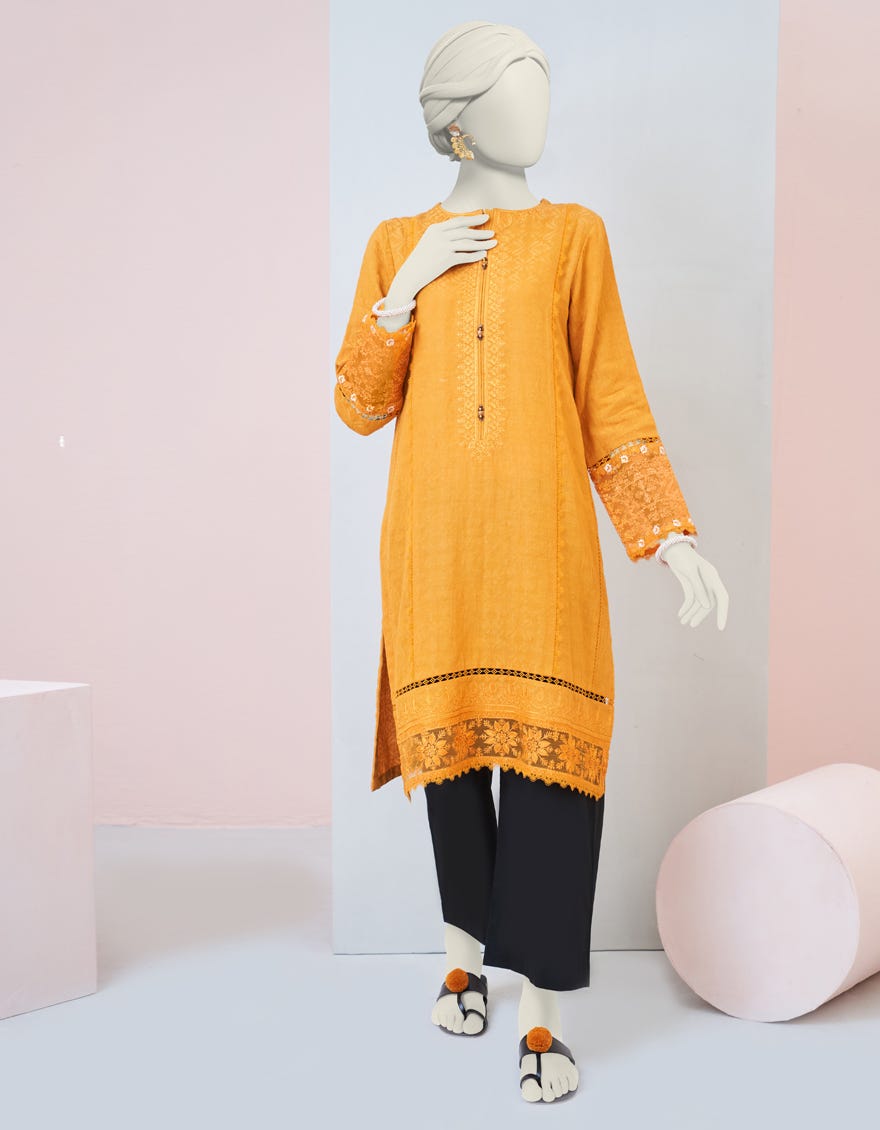 Yellow Dobby Women's Kurti | Jjlk-W-Jpwk-23-971